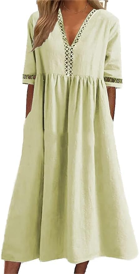 Women's 2025 Summer Casual Maxi Dress Beach Vacation Short Sleeve Crewneck Basic Long T Shirt Dresses