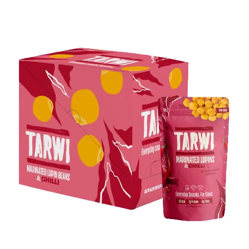 Altramuces Marinados Tarwi con Chilli, Snack Proteico en Bolsitas, 100% Ingredientes Naturales, Proteina Vegetal, Bajo en Carbohidratos, Keto Alto en Fibra, Snacks Veganos, Lupino - 12 Bolsas x 70g