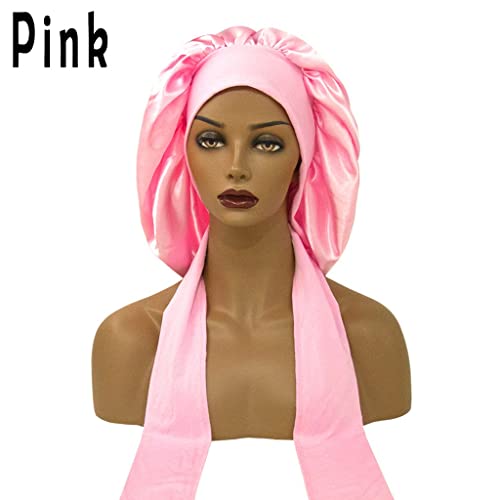Extra Large Satin Bonnet,Silk Night Sleep Cap With Wide Elastic Soft Band,Hair Bonnet for Women Satin Braids,for Woman Girl Natural Hair,Curly Hair(Pink) - Image 4