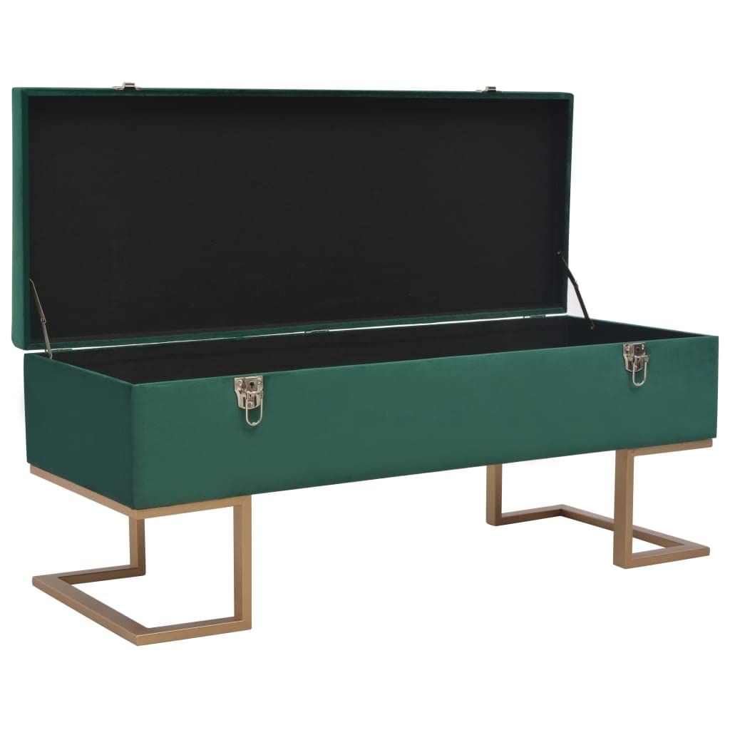 Banc en velours vert de 105 cm avec coffre de rangement discret pour optimiser votre entrée