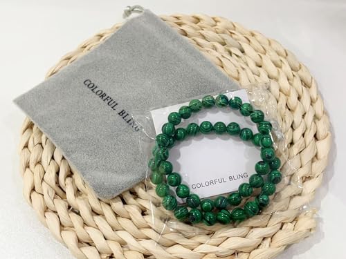 COLORFUL BLING Natural Malachite Bracelet Set,Handmade Gemstone Beaded Stretch Bracelets for Women Men Yoga Bracelet Natural Stone Crystal Beads Bracelets3