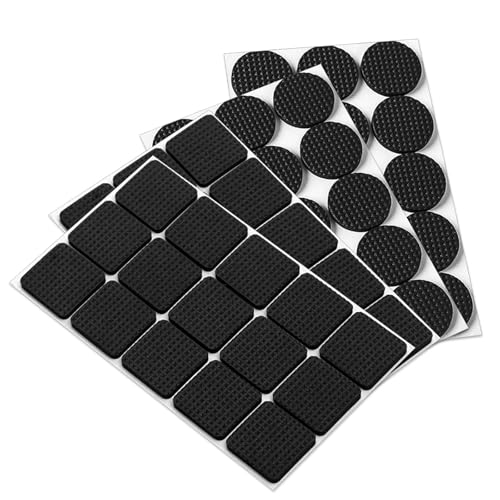 60 Pcs Non Slip Furniture Pads Floor Protectors Self Adhesive Rubber Feet Pads Furniture Grippers Dense Anti Scratches Furniture Feet Protectors for Hardwood Floors(Black 30 Squares and 30 Rounds)