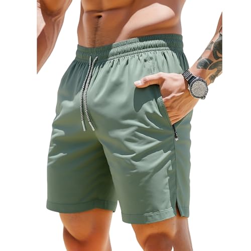 3 Set Men's Workout Athletic Shorts Lightweight Moisture Wicking 3" Running Shorts with Zipper Pockets Gym Beach2