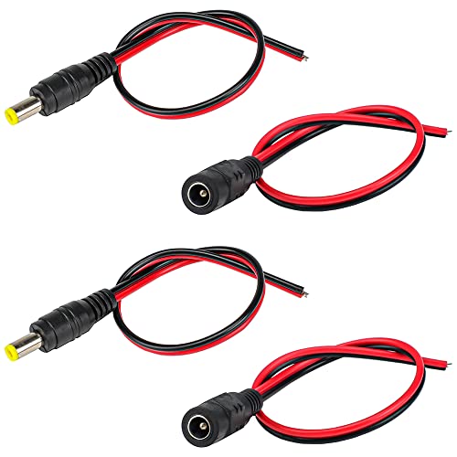 DC電源コネクタ ジャック コネクタ 5.5mmx2.1mm DCオス電源ピグテール 5.5mmx2.1mm DC メス電源ピグテール 各2個 PVC絶縁保護層 耐摩耗性 錫メッキの端 簡単なインストール 多機能 LEDストリップ/CCTVカメラ用DCプラグ (4個/パッケージ)