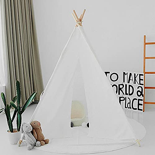 MAXPURE Kids Teepee Tents Indian Canvas Teepee Indian Tent Teepee Play Tent with Banner Toddler Teepee Tent Foldable Playhouse for Kids Indoor Outdoor Portable Kids Tent