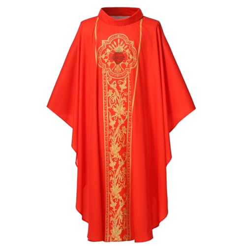 COSDREAMER Bata para hombre y mujer, diseño de sacerdote celebrante, casulla católica, Rojo -, talla única
