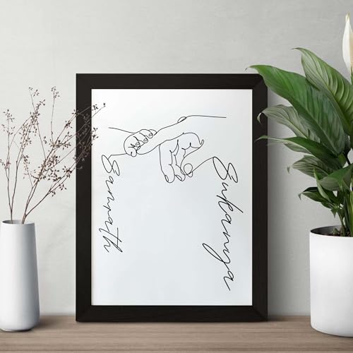 Image of ASHVAH Parent & Child Holding Hands Customized with Name Photo Frame Memorable Gift for Birthday - A3 Size - 13x19 Inch