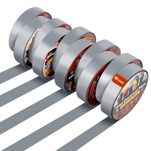 Image of RED WOLF 10 Pack Gray Electrical Tape 3 /4 Inch x 66 Ft Industrial Grade UL /CSA Listed 7 Mil Thick Flame Retardant High Temp Waterproof Electrical PVC Tape Electric Super Vinyl Rated 600V