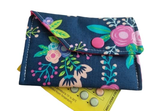 Birth Control Case Sleeve With Snap Closure And Optional Keychain Clip -Flowers On Navy #TOP9