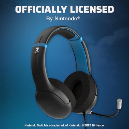 Image of PDP Gaming AIRLITE Stereo Headset with Mic for Nintendo Switch /Lite /OLED - Wired Power Noise Cancelling Microphone, Lightweight, Soft Comfort On Ear Headphones (Moonlight Black /Blue)