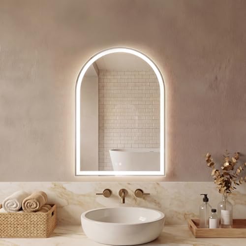 Sweetcrispy 20“×28” LED Bathroom Backlit Mirror with Lights, Arch...
