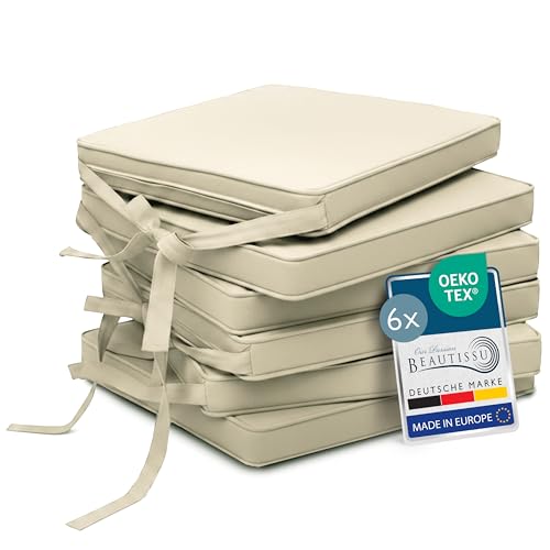 Beautissu Set de 6 Coussin de Chaise d'Intérieur 45x40 cm Loft SK – Galette de Chaise déhoussable et Lavable avec Bandes de Fixation Coussin d'assise...