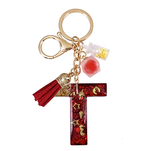 Porte-clés lettre T rouge avec pompon SELOVO : le cadeau personnalisé idéal avec initiale