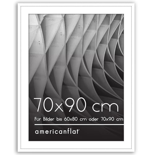 Americanflat Bilderrahmen 70x90 cm Weiß - Bilderrahmen 60x80 cm mit Passepartout - aus Kunststoff mit poliertem Plexi-Scheibe