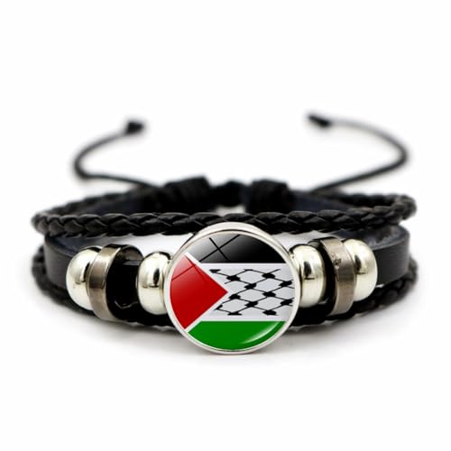 CAREOR Bracelet tressé avec drapeau de la Palestine, bracelet en perles tissées polyvalent, bracelet en cuir avec drapeau national palestinien, bijou cadeau pour homme et femme, 18 cm or 7.09 in,