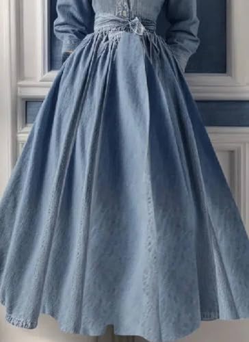 Dresses for Women Summer 2025 V Neck Long Sleeve A Line Casual Trendy Beach Denim Maxi Dress with Front Waist Tie4