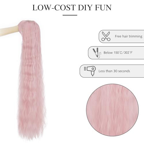 Image of Rose bud Rapunzel Wigs Long Wavy Curly Wig with Fringe Pink Wigs for Women Cosplay Costume Synthetic 39 inch Lolita Wig