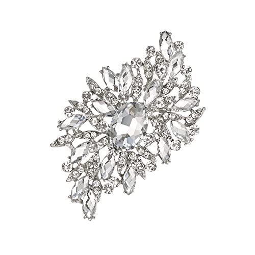 Image of BriLove Women 's Elegant Stunning Crystal Rhinestone Marquise Oval Leaf Bouquet Brooch Pin for Party Prom