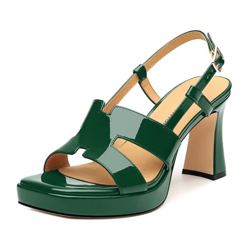 Image of ROSERWISH Heels for Women Chunky Block Platform High Heels Square Open Toe Strappy Heel Sandals Wedding Party Prom Fashion Slingback Dress Pump Sandals Shoes