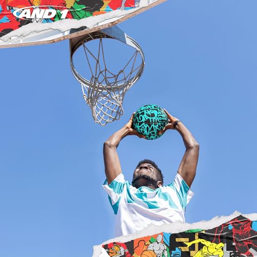 Image of AND1 Fantom Rubber Basketball & Pump (Graffiti Series) - Official Size 7 (29.5 inch) Streetball, Made for Indoor and Outdoor Basketball Games (Mint)