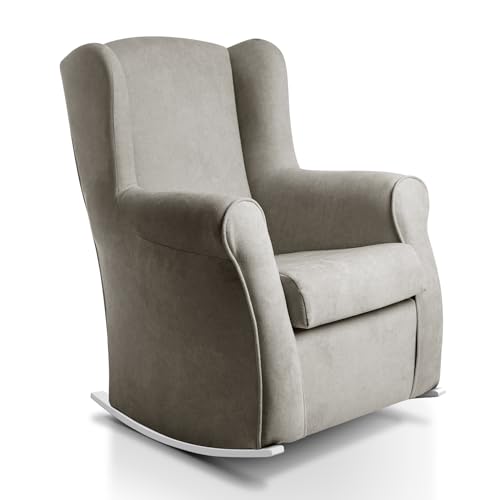 SUENOSZZZ-ESPECIALISTAS DEL DESCANSO Sillon orejero balancin Blanco Carla (Sillon Lactancia) Sillón tapizado Antimanchas acualine Color Gris. Mecedora para Dormitorio, Salon o habitacion de Bebe
