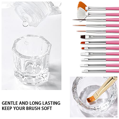 Image of Nail Brush Cleaner 120ml Gel Solution for Preserving & Restoring Nail Art Brushes Includes Glass Cup & Cleaning Cotton Pads Effective Manicure Brush Cleaning For Home Nail Salons