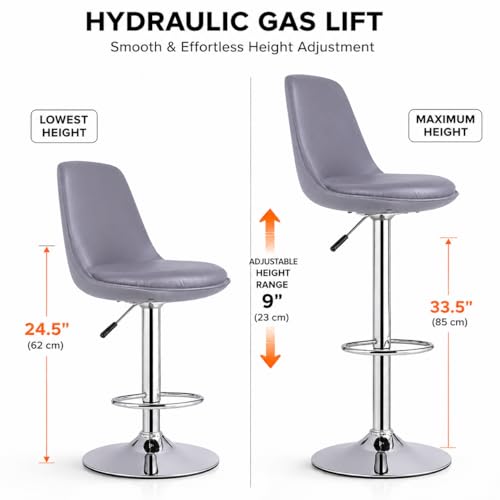 Image of Modern Arihant Bar Stool with 360 Swivel | Height Adjustable Bar Chair | Counter Stool & High Chairs | Comfortable for Home, Office, Restaurant Bar, Cafe & Cash Counter - (Grey)