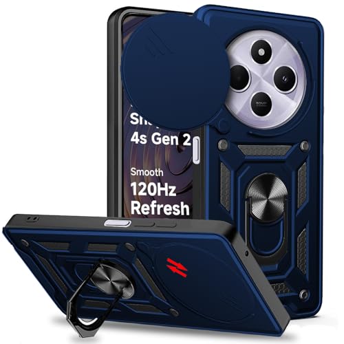 Image of AESTMO Tough Armor Redmi A4 / Poco C75 5G Bumper Back Case Cover | Ring Holder & Sliding Camera Shield Cover | 360 Degree Protection Back Case Cover (Blue)