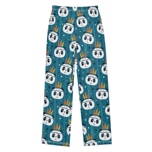 Ethnic Panda Love Boys Long Pants Soft Trousers Elastic Waist Kids Lounge Bottoms with Pockets S-XL