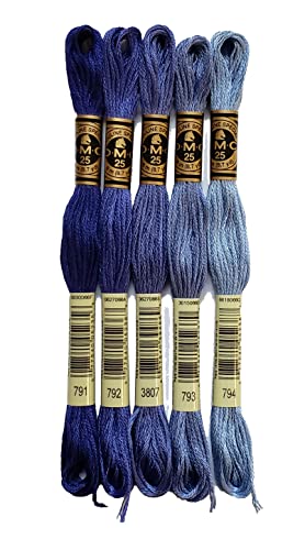 Image of DMC 6-Strand Embroidery Cotton Bundle - Cornflower Blue Color Family - 5 Skeins of Thread - 8.7yd Skeins