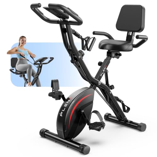 Pleny 5 IN 1 Foldable Exercise Bike, Stationary Bikes for Home 6.6 LBS Magnetic Flywheel, 330LB Weight Capacity Back Support Cushion Indoor Workout Cycling Bike for Home Gym