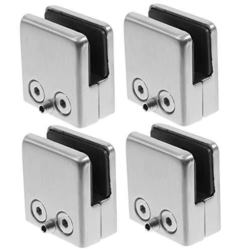 Generic 4pcs Railing Glass Clamp Handrail Brackets Adjustable Shelf Wall Mounted Shelves Stainless Steel Shelf Wall Mounted Rectangular Glass Shelf Holder Frameless Shelf Clip Rubber