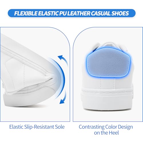 kufeiti White PU Leather Sneakers for Women Low Top Lace Up Tennis Shoes Women's Fashion Casual Shoes Sneakers4