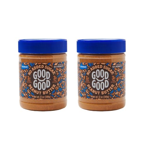 GOOD GOOD Crunchy Peanut Butter Keto Friendly - Low Carb & No Added Sugars - Vegan - No Palm Oil or Preservatives - Non-GMO - 12 oz / 340g (Pack of 2)