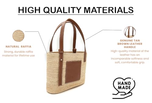 Bolso Tote de Raffia con asas de cuero miniatura 6