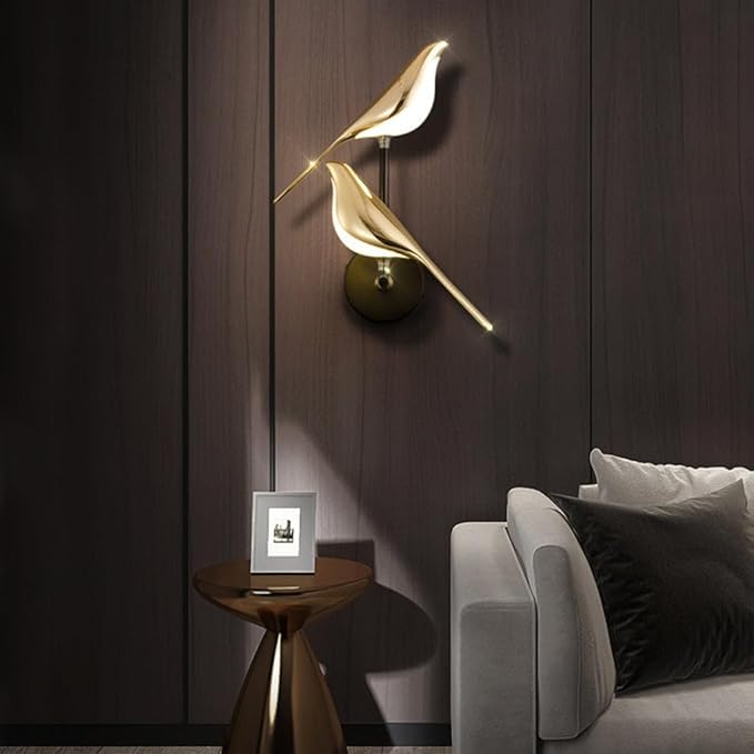 Image of Nordic Golden Metal Double Bird Led Wall Light and Wall Lamp for- Home Wall, Kitchen, Wall Sconces Light, Bedside, Bedroom, Living Room, Office, Indoor, Diwali Wall Lighting