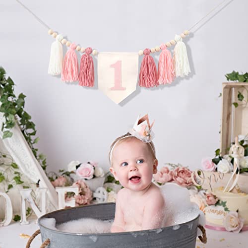 Image of 1st Birthday High Chair Banner,Pink Tassel Theme Banner For Girl,1st Birthday Photo Backdrop,Wall Hangings Decorative for Kids Bedroom Nursery Party Holiday Classroom Decoration (pink)