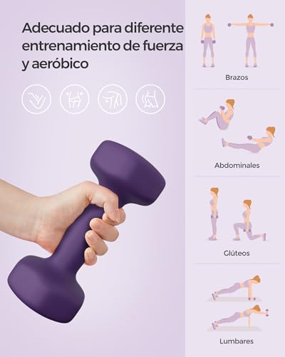 Miniatura 4 de Songmics Juego De 2 Mancuernas, 2 X 2 Kg, Mancuernas Hexagonales Con Superficie De Vinilo, Para Fitness, Ejercicio, Entrenamiento, Para Gimnasia En Casa, Violeta Ceniza Syl64pl