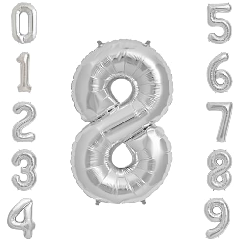 Image of Silver Number 8 Foil Balloon - Small 30cm 12inch Air-Only Party Decoration, Birthday, Anniversary, Celebration