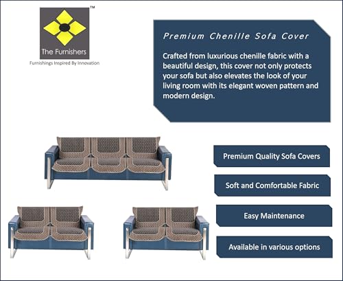 Image of Premium Chenille Woven Anti-Slip 7 Seater Sofa Cover | L-Shape Sofa Seat Protector for Living Room | Durable & Stylish Slipcover - Dark Grey 3D