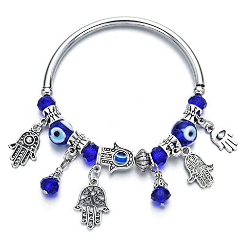 Image of VIEN Blue Beads Evil Eyes Bracelet Hamsa Hand of Fatima Lucky Charm Bracelet
