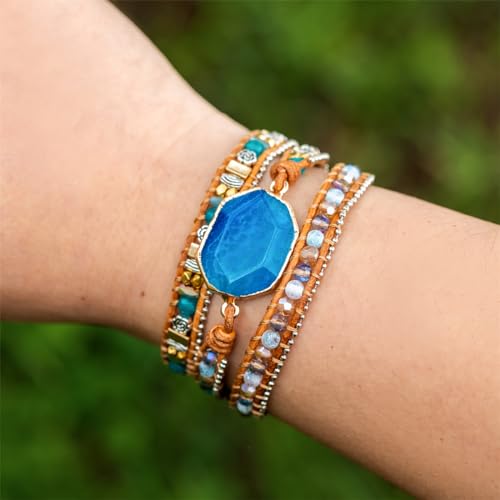 Image of YGLINE Natural Stone Beaded Healing Wax String 5 Wraps Bracelets