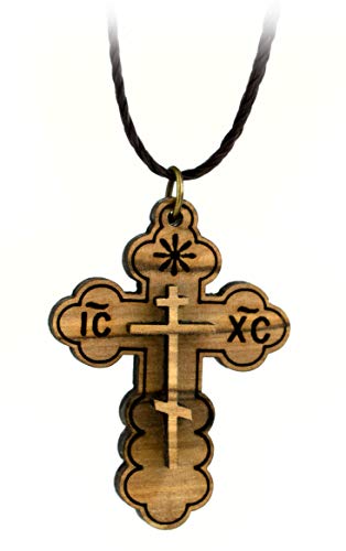 Logos Trading Post Orthodox Eastern Cross, Wooden Cross Necklace for Men & Women, Certified Holy Land Olive Wood Pendant Necklace from Bethlehem Israel, Christian & Catholic Religious Keepsake Gift