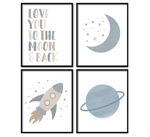 Image of Foedor Boho Neutral Wall Art Prints Set of 4, Boho Nursery Decor Girl Boy, Love You to the Moon and Back Wall Decor Posters for Classroom Toddler Kids Room Playroom, 8x10 Unframed