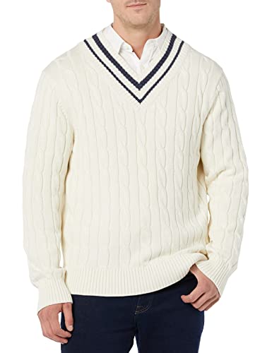 Amazon Essentials Herren Pullover mit V-Ausschnitt und Zopfmuster, Hellbeige, Größe XXL
