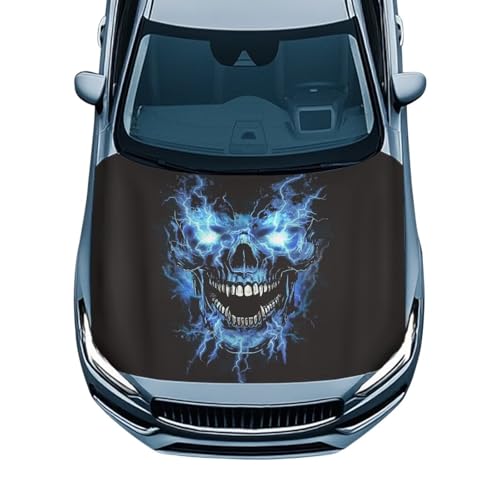 Image of 59x39 in Car Hood Cover,Blue Glowing Skull Car Hood Cover Protector