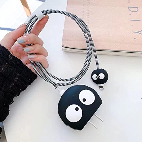 Image of Meyaar Silicone Protective Case for Apple 20W & 18W iPhone USB-C Power Adapter Charger and for USB Lightning Cable, 3D Cartoon Case for iPhone Charger 18W /20W Only (Funny Bhoot (Black))
