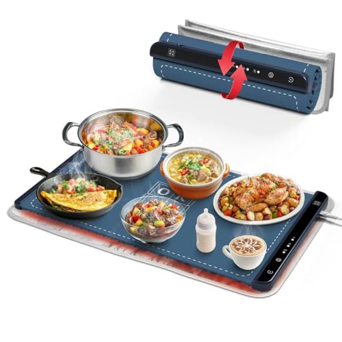 Okan Silicone Electric Food Warming Tray, Fast Full Surface Heating with Timer, Portable Rollable Versatile Warmer Mat, Auto Shut-Off Adjustable 3 Temperature, 26" for Everyday Use Buffet & Gathering
