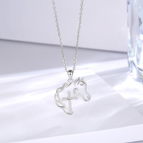 925 Sterling Silver Cross Horse Necklace Pendant Jewelry Gifts for Women2