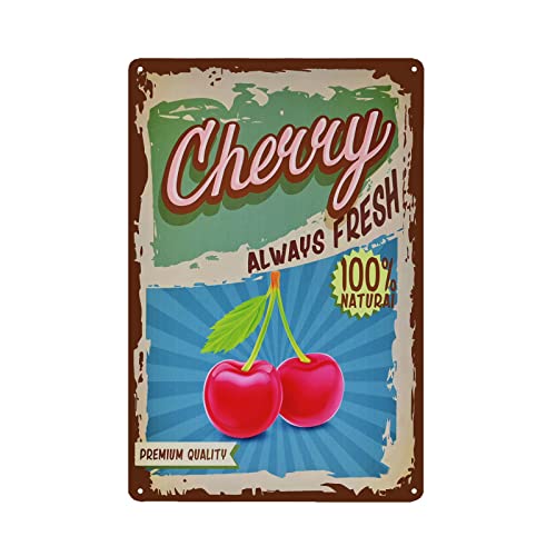 TREEPERI Vintage Cherry Tin Sign - Fruit Metal...